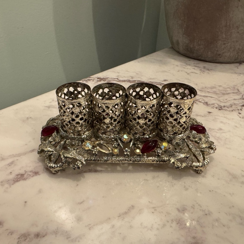 Vintage Lipstick holder with Red bead accents